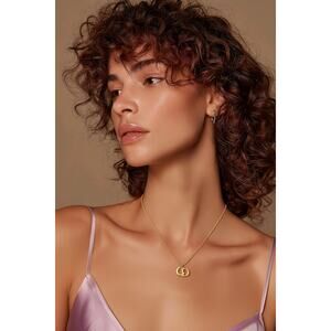 Christian Dior Vintage CD Monogram Pendant Necklace Gold Wheat Chain Signed